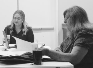 Paxton Park District Commissioner Hannah Meents, left, and former commissioner Kaye Harper discuss matters during the park board’s monthly meeting on Tuesday, May 13, at the Paxton Civic Center, 601 S. Fall St. Andrew Rosten/Ford County Chronicle