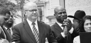 Illinois Senate President Don Harmon, left, and House Speaker Emanuel “Chris” Welch are named as defendants in a lawsuit challenging passage of a bill that would make a significant change in state law regarding corporate liability. Capitol News Illinois file photo by Peter Hancock