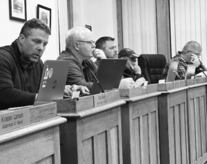 In this file photo, members of the Paxton City Council — from left, Matt Greenburg, Justin Withers, Joe Reinhart, Deane Geiken and Eric Evans — look on during the council’s monthly meeting on Tuesday, Nov. 12, at City Hall, 145 S. Market St. The council’s next regular monthly meeting is at 6 p.m. Tuesday, Aug. 12, at City Hall. It is open to the public. Will Brumleve/Ford County Chronicle