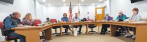 In the absence of Mayor Dan Dickey, Alderman Randy Wyant, center, serves as mayor pro tem during the Gibson City council’s Nov. 24 meeting at City Hall. Mindy Basi/Ford County Chronicle